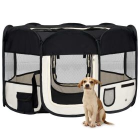 Dog Playpen Black and Cream Polyester, Steel 49.2 x 49.2 x 24.0 in