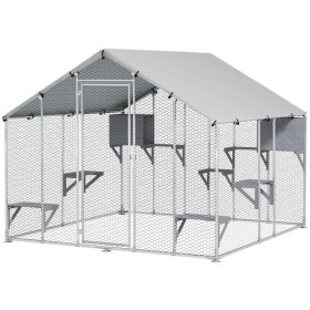 94.5" Extra Large Metal Outdoor Catio with Waterproof Cover, 2 Resting Boxes, 7 Jumping Platforms, for Multiple Cats (Option: Silver-1950x350x175 mm)