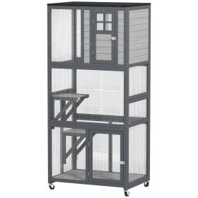 74" Wooden Outdoor Cat House Catio with High Weight Capacity, Cat Cage Condo, Dark Gray (Option: Light Gray-1010x685x305 mm)
