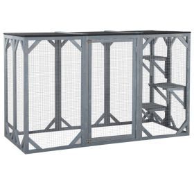71" x 32" x 44" Large Wooden Outdoor Cat Enclosure Catio Cage With 3 Platforms, Gray (Option: Grey-1175x645x290 mm)