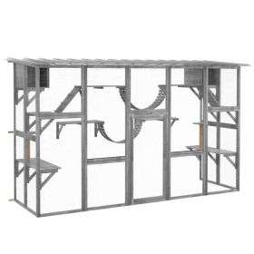 Catio Playground Cat Window Box Outside Enclosure for Multiple Cats w/ Shelves & Bridges, Gray (Option: Gray-1070x520x255 mm)