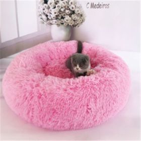 Round Long Hairy Autumn And Winter Nest Pad Cat Mattress (Option: Bright powder-50cm)