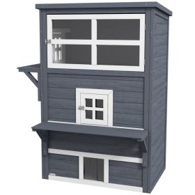 Cat House, Outdoor 3-Tier Kitty Shelter, Weather Resistant, w/ Escape Door (Option: Dark Gray-1200x790x200 mm)