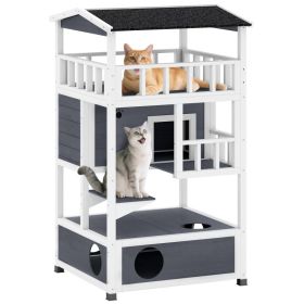 Wooden Outdoor Cat House, Feral Cat Shelter Kitten Condo with Asphalt Roof, Escape Doors, Condo, Jumping Platform, Gray (Option: Grey-1095x725x215 mm)