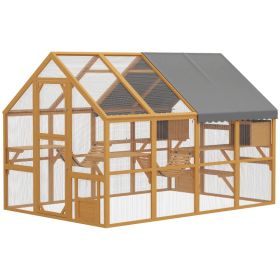 Wooden Catio Outdoor Cat Enclosure, Large Cat House with Waterproof Cover, 2 Condos, 6 Platforms, Bridge, Doors, Yellow (Option: Yellow-1240x740x230 mm)