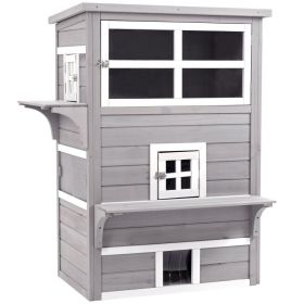 Outdoor Cat House, 3-Tier Kitty Shelter with 5 Escape Doors, Weather Resistant, Gray & White (Option: Gray-1200x790x200 mm)