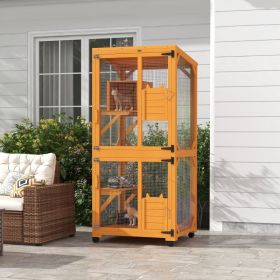Cat Tree House with Scratching Post and Wheels (Option: Orange-990x840x280 mm)