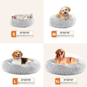 24 Inch Anti-Slip Round Fluffy Plush Faux Fur Cat Bed, Fits Up To 25 Lbs Pets (Option: Grey XL)