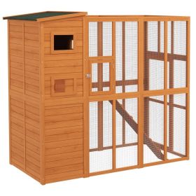 Wooden Outdoor Catio with Platforms, Asphalt Roof, Ramps, Natural (Option: Orange-1010x910x200 mm)