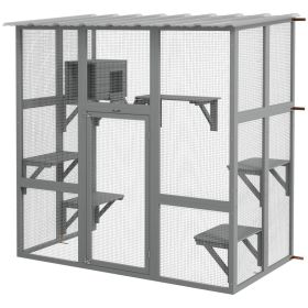 Catio Outdoor Cat Enclosure, Window Box Wooden Cat House with Bridge Platforms, Gray (Option: Gray-1230x800x185 mm)