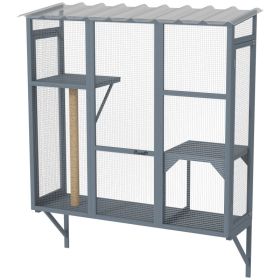 Catio Outdoor, Window Catio for 2-3 Large Indoor Cats w/ 2 Jumping Platforms, Scratching Post, for Playing, Napping (Option: Gray-730x600x80 mm)