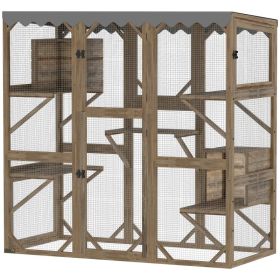 Outdoor Cat Enclosure with Window Access, 5 Platforms and 2 Resting Boxes, Waterproof Roof for Multiple Cats, Brown (Option: Brown-950x580x500 mm)