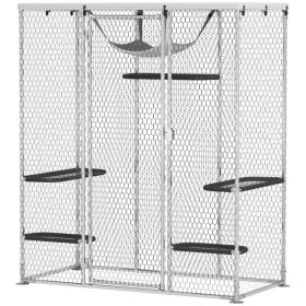 Catio Outdoor Cat Enclosure, Galvanized Steel Walk-in Cat Cage with Waterproof Cover, 5 Adjustable Platforms, Hammock (Option: Silver-1830x290x180 mm)