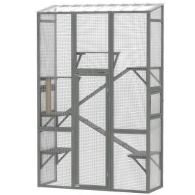 Outdoor Catio Cat Enclosure, Large Wooden Cat House with 6 Jumping Platforms, Scratching Post, 2 Ramps, for 2-3 Kittens (Option: Gray-1670x600x95 mm)