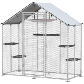 Large Catio Outdoor Cat Enclosure with Waterproof Cover, Walk-in Cat Patio w/ 5 Adjustable Platforms & Hammock (Option: Silver-1830x355x160 mm)
