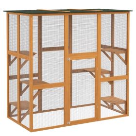Outdoor Cat House Big Catio Wooden Feral Cat Shelter Enclosure with Large Spacious Interior, 6 High Ledges, Weather Protection Asphalt Roof, 71" (Option: Orange-1400x670x155 mm)