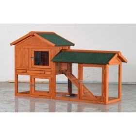 Large Wooden Rabbit Hutch, 2 Story Outdoor Bunny Cage With Waterproof Asphalt Roof, Pull-Out Tray  Ramp, Fir Wood Pet House For Rabbits, Chickens (Option: Brown)